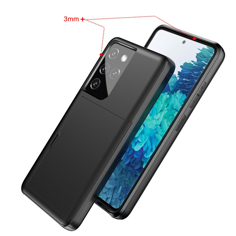 Reptåligt korthållare PC + TPU hybridskal till smartphones med baksida för Samsung Galaxy S21 Ultra 5G
