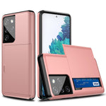Reptåligt korthållare PC + TPU hybridskal till smartphones med baksida för Samsung Galaxy S21 Ultra 5G