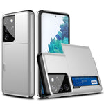 Reptåligt korthållare PC + TPU hybridskal till smartphones med baksida för Samsung Galaxy S21 Ultra 5G