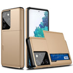 Reptåligt korthållare PC + TPU hybridskal till smartphones med baksida för Samsung Galaxy S21 Ultra 5G