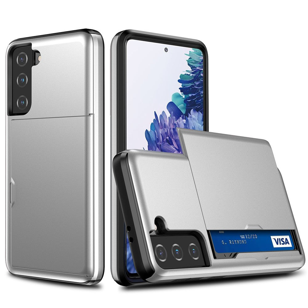 Samsung Galaxy S21 4G/5G, ridsefast kortholdercover i PC + TPU-hybrid