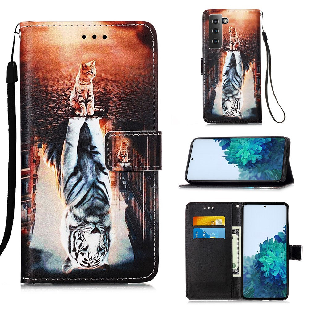 Anti-Drop PU Leather Wallet Stand Case Smartphone Cover Shell with Pattern Printing for Samsung Galaxy S21 4G/5G