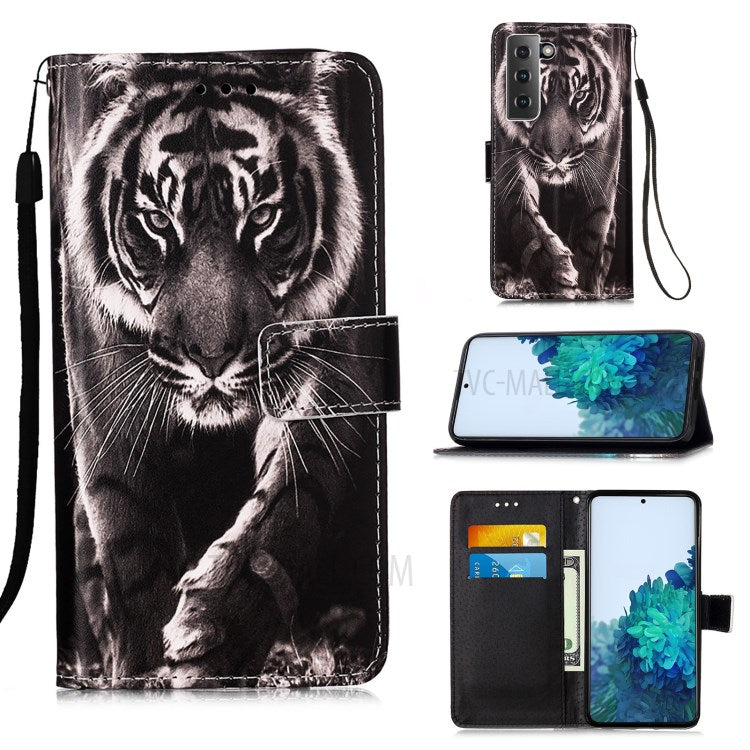 Anti-Drop PU Leather Wallet Stand Case Smartphone Cover Shell with Pattern Printing for Samsung Galaxy S21 4G/5G