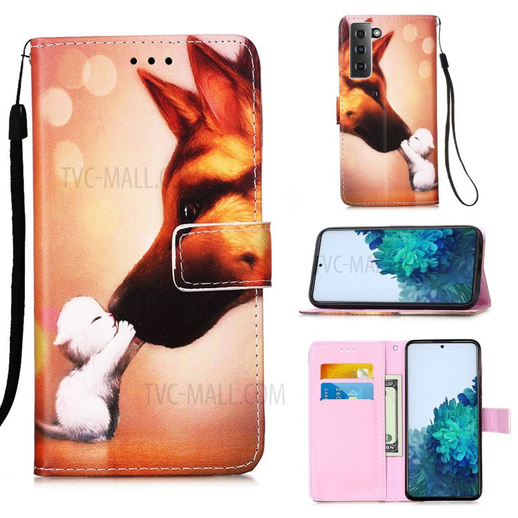 Anti-Drop PU Leather Wallet Stand Case Smartphone Cover Shell with Pattern Printing for Samsung Galaxy S21 4G/5G