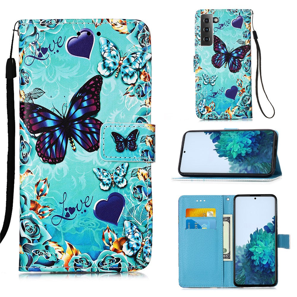 Anti-Drop PU Leather Wallet Stand Case Smartphone Cover Shell with Pattern Printing for Samsung Galaxy S21 4G/5G