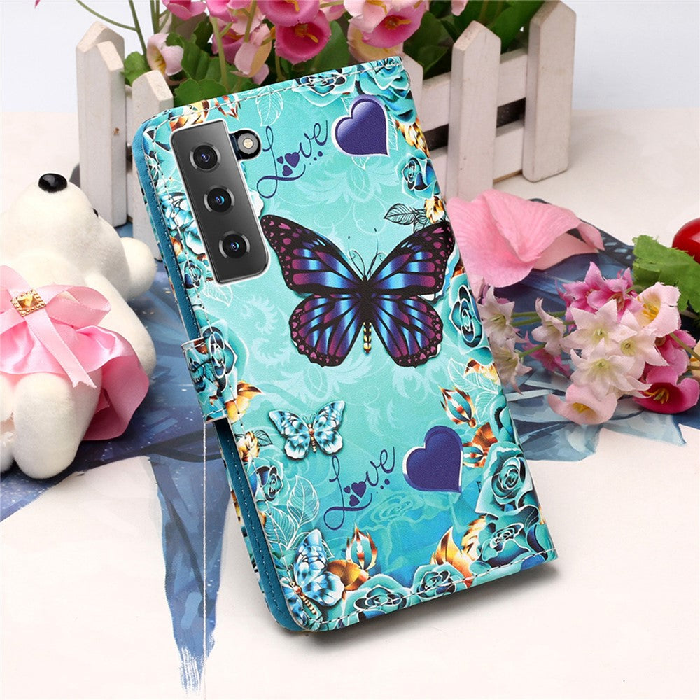 Anti-Drop PU Leather Wallet Stand Case Smartphone Cover Shell with Pattern Printing for Samsung Galaxy S21 4G/5G