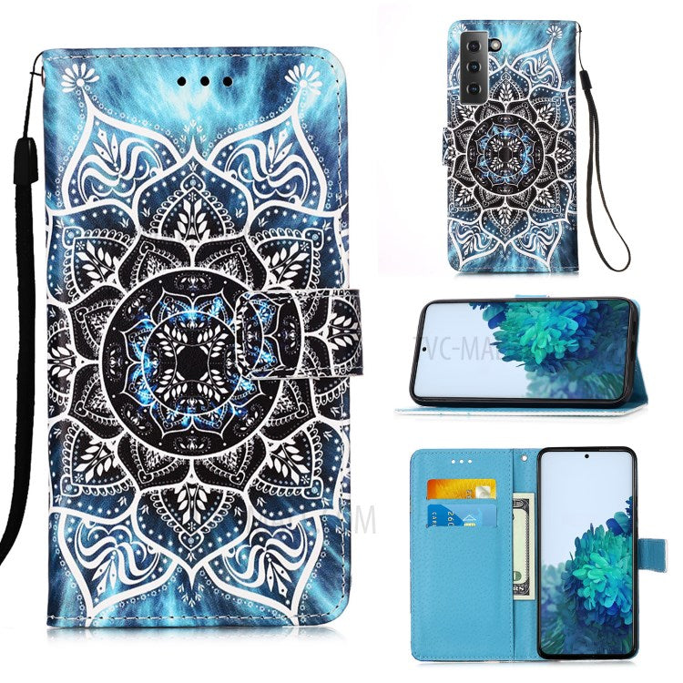 Anti-Drop PU Leather Wallet Stand Case Smartphone Cover Shell with Pattern Printing for Samsung Galaxy S21 4G/5G