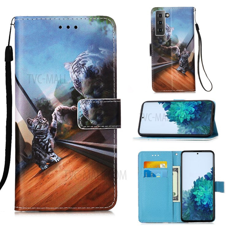 Anti-Drop PU Leather Wallet Stand Case Smartphone Cover Shell with Pattern Printing for Samsung Galaxy S21 4G/5G