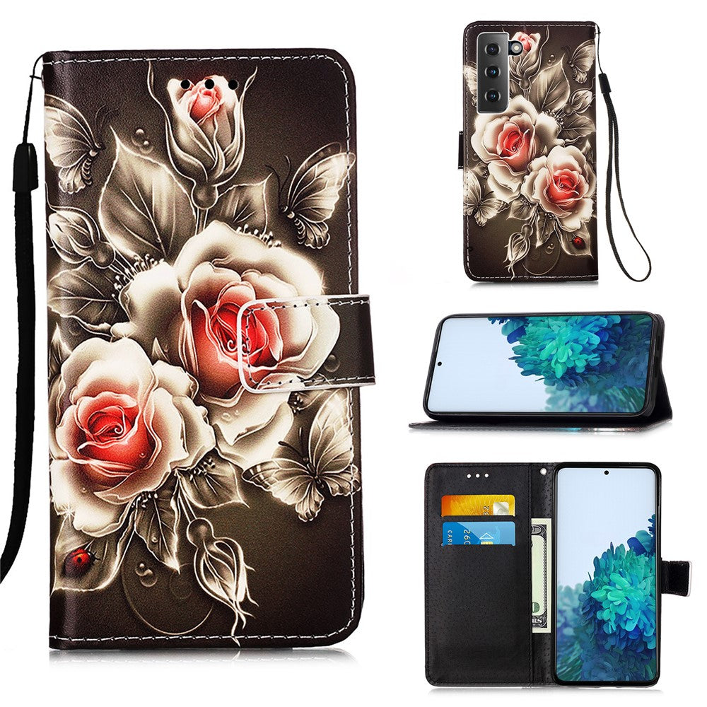 Anti-Drop PU Leather Wallet Stand Case Smartphone Cover Shell with Pattern Printing for Samsung Galaxy S21 4G/5G