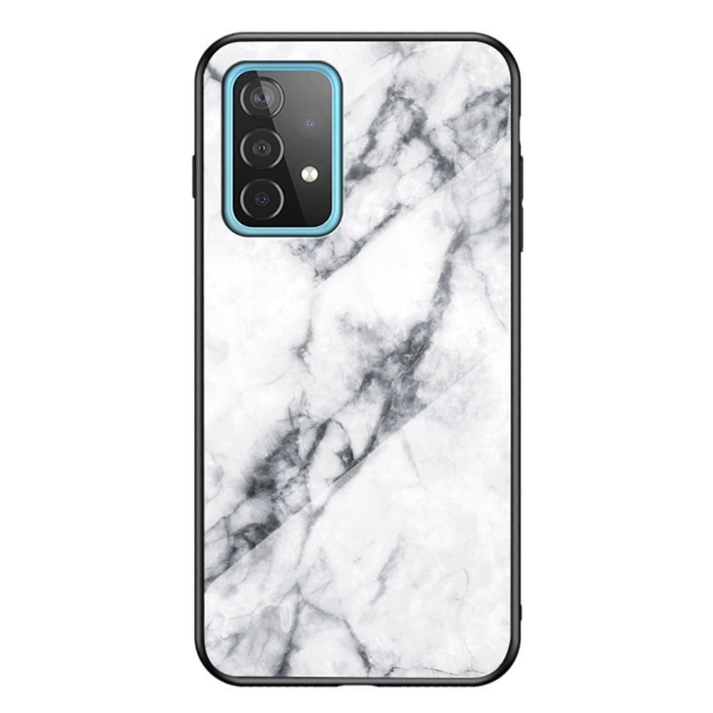 Til Samsung Galaxy A52 4G/5G / A52s 5G Hærdet glas + PC-bagside TPU-ramme etui Marmormønster design Stød-beskyttende cover