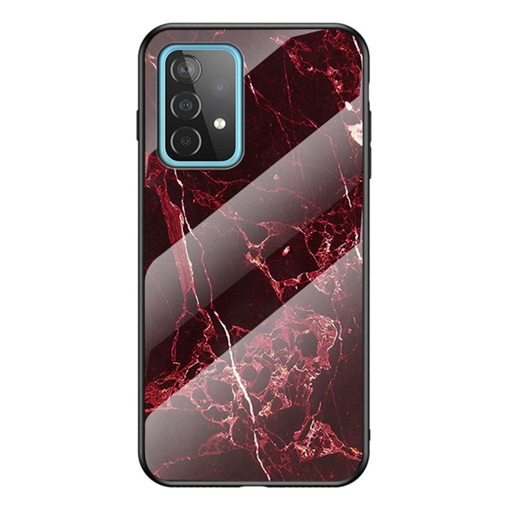 Til Samsung Galaxy A52 4G/5G / A52s 5G Hærdet glas + PC-bagside TPU-ramme etui Marmormønster design Stød-beskyttende cover