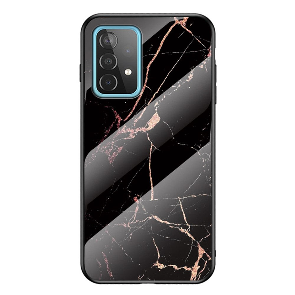 Til Samsung Galaxy A52 4G/5G / A52s 5G Hærdet glas + PC-bagside TPU-ramme etui Marmormønster design Stød-beskyttende cover