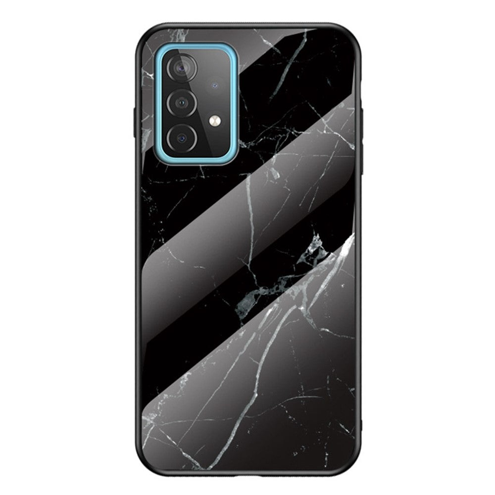 Til Samsung Galaxy A52 4G/5G / A52s 5G Hærdet glas + PC-bagside TPU-ramme etui Marmormønster design Stød-beskyttende cover