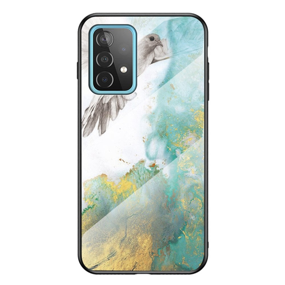 Til Samsung Galaxy A52 4G/5G / A52s 5G Hærdet glas + PC-bagside TPU-ramme etui Marmormønster design Stød-beskyttende cover