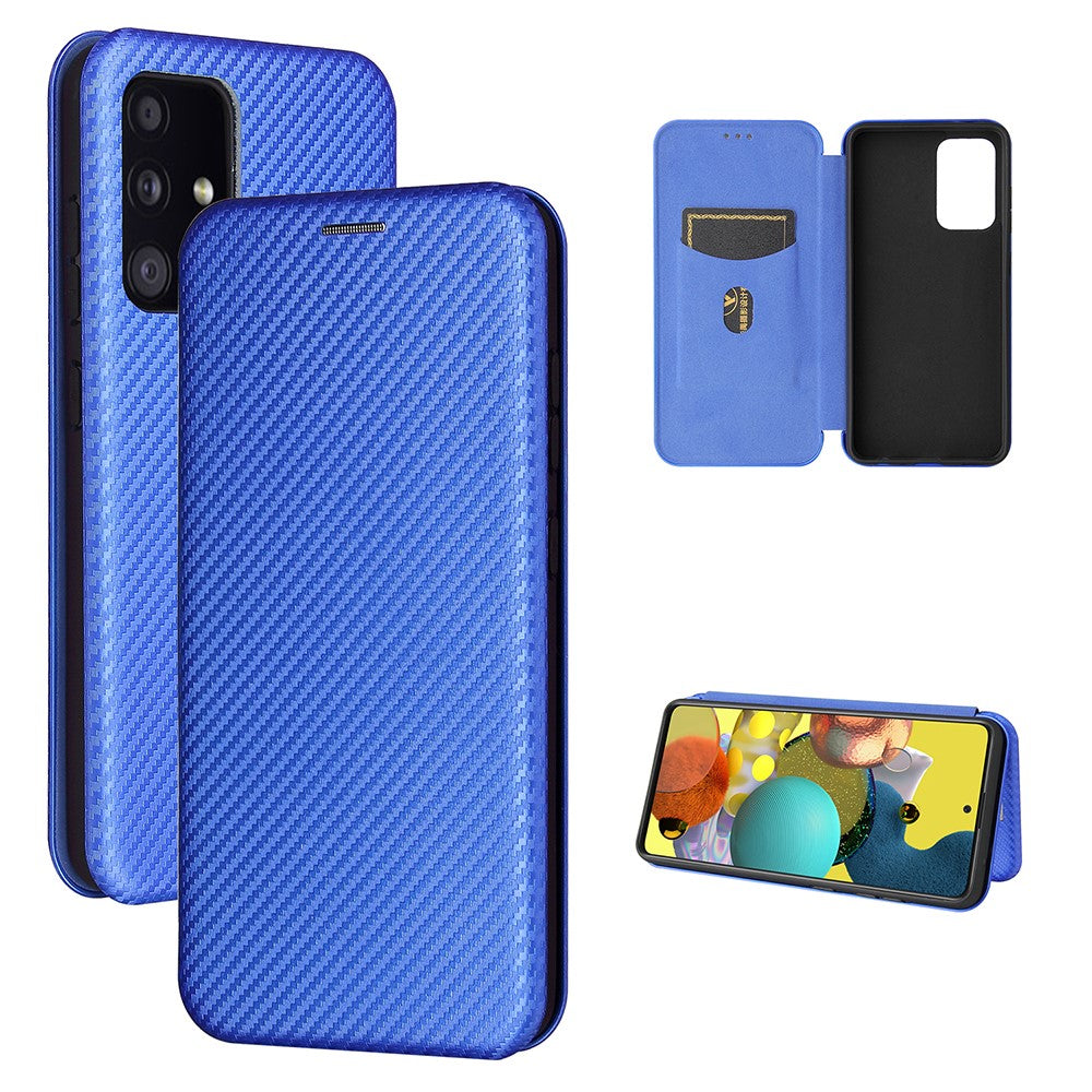 Card Holder Carbon Fiber Leather Auto-absorbed Cover Case for Samsung Galaxy A52 4G/5G / A52s 5G