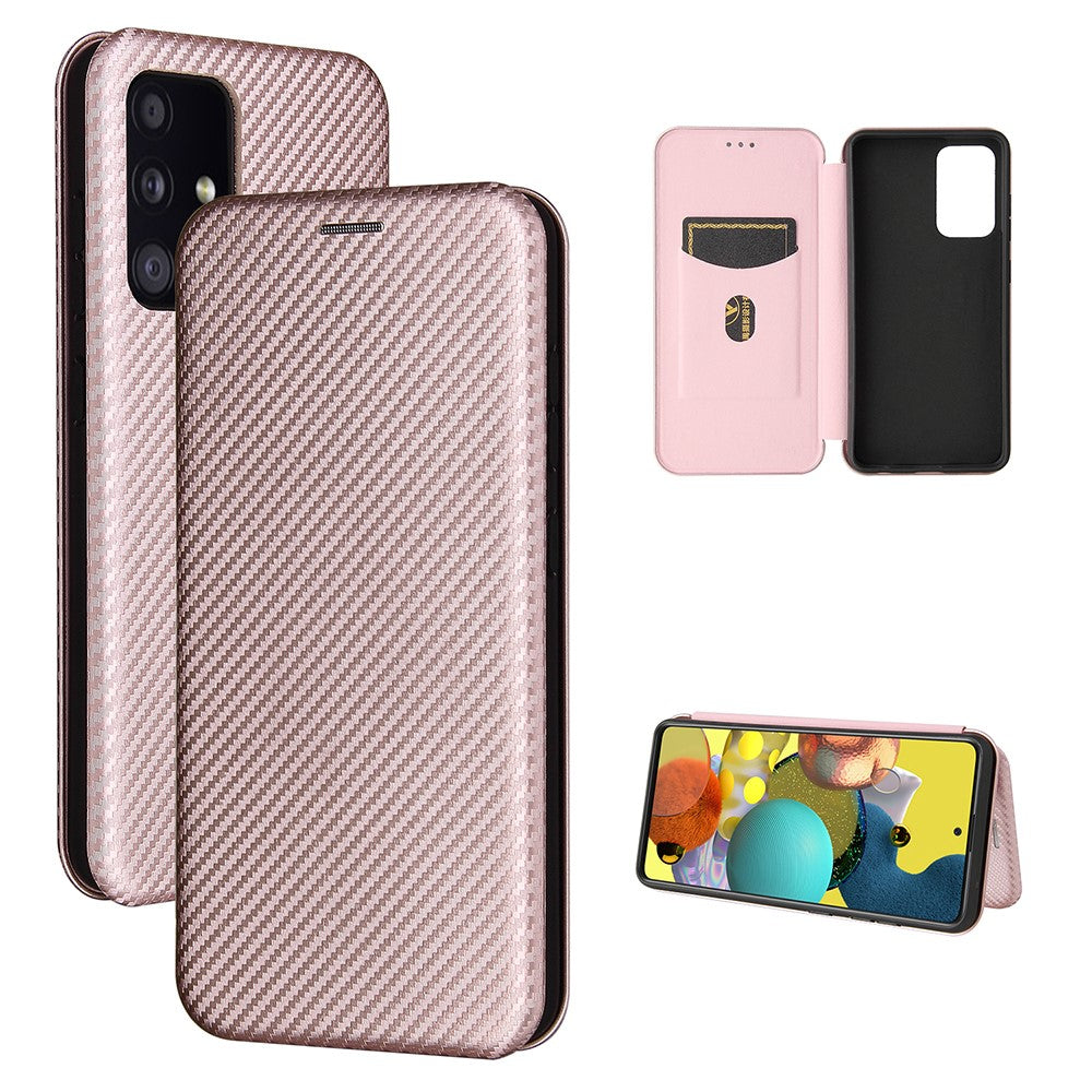 Card Holder Carbon Fiber Leather Auto-absorbed Cover Case for Samsung Galaxy A52 4G/5G / A52s 5G