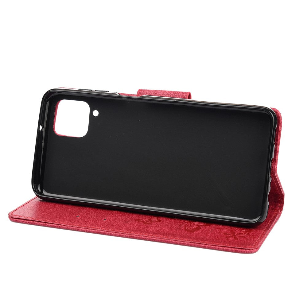 Läderfodral med stativ och fjärilar i läder till Samsung Galaxy A12