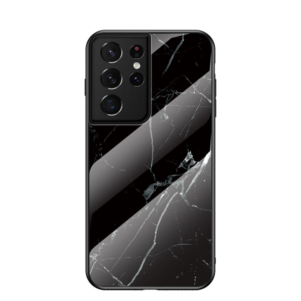 Marble Pattern Tempered Glass + PC + TPU Phone Shell for Samsung Galaxy S21 Ultra 5G