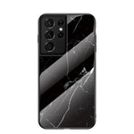 Marble Pattern Tempered Glass + PC + TPU Phone Shell for Samsung Galaxy S21 Ultra 5G