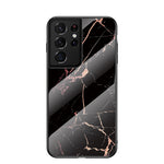 Marble Pattern Tempered Glass + PC + TPU Phone Shell for Samsung Galaxy S21 Ultra 5G