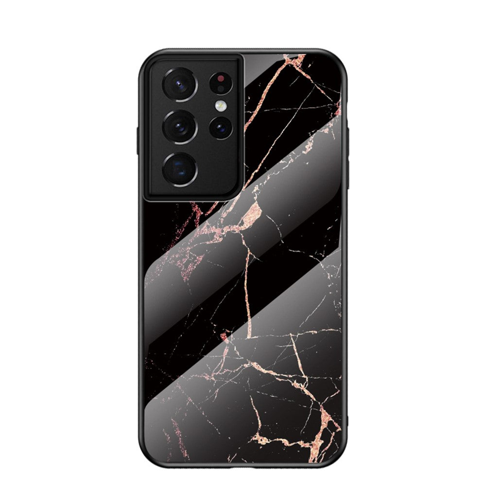 Marble Pattern Tempered Glass + PC + TPU Phone Shell for Samsung Galaxy S21 Ultra 5G