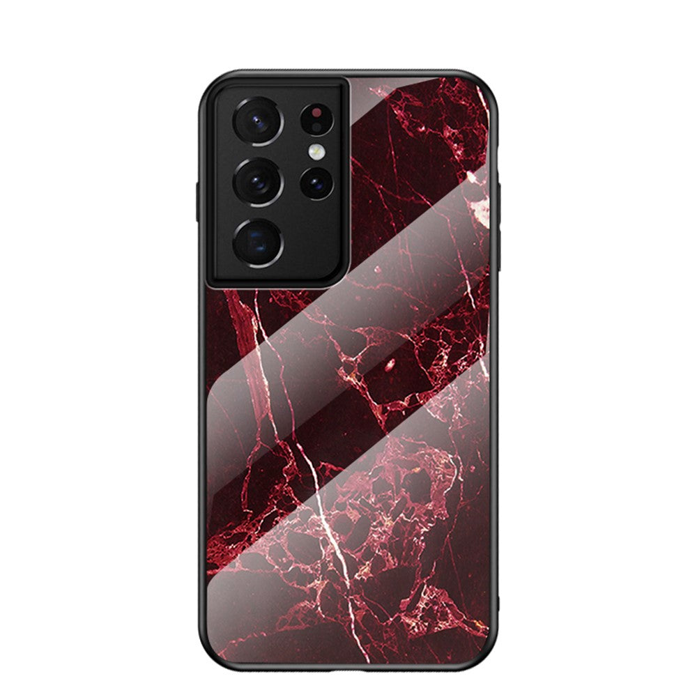 Marble Pattern Tempered Glass + PC + TPU Phone Shell for Samsung Galaxy S21 Ultra 5G
