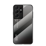 TPU Frame Color Gradient Tempered Glass Back Cell Phone Case for Samsung Galaxy S21 Ultra 5G