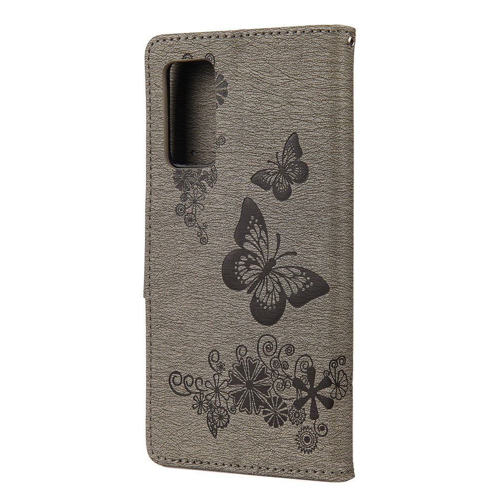 Læderpung med præget sommerfugle og blomster etui med standfunktion til Samsung Galaxy A72 5G / A72 4G