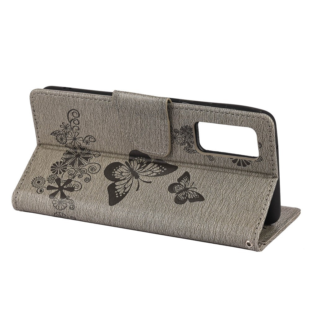 Læderpung med præget sommerfugle og blomster etui med standfunktion til Samsung Galaxy A72 5G / A72 4G