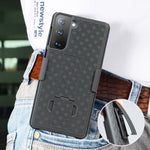 Drejelig Bælteclips Indbygget Støtteben Vævet Tekstur PC Hardcase til Samsung Galaxy S21 4G/5G