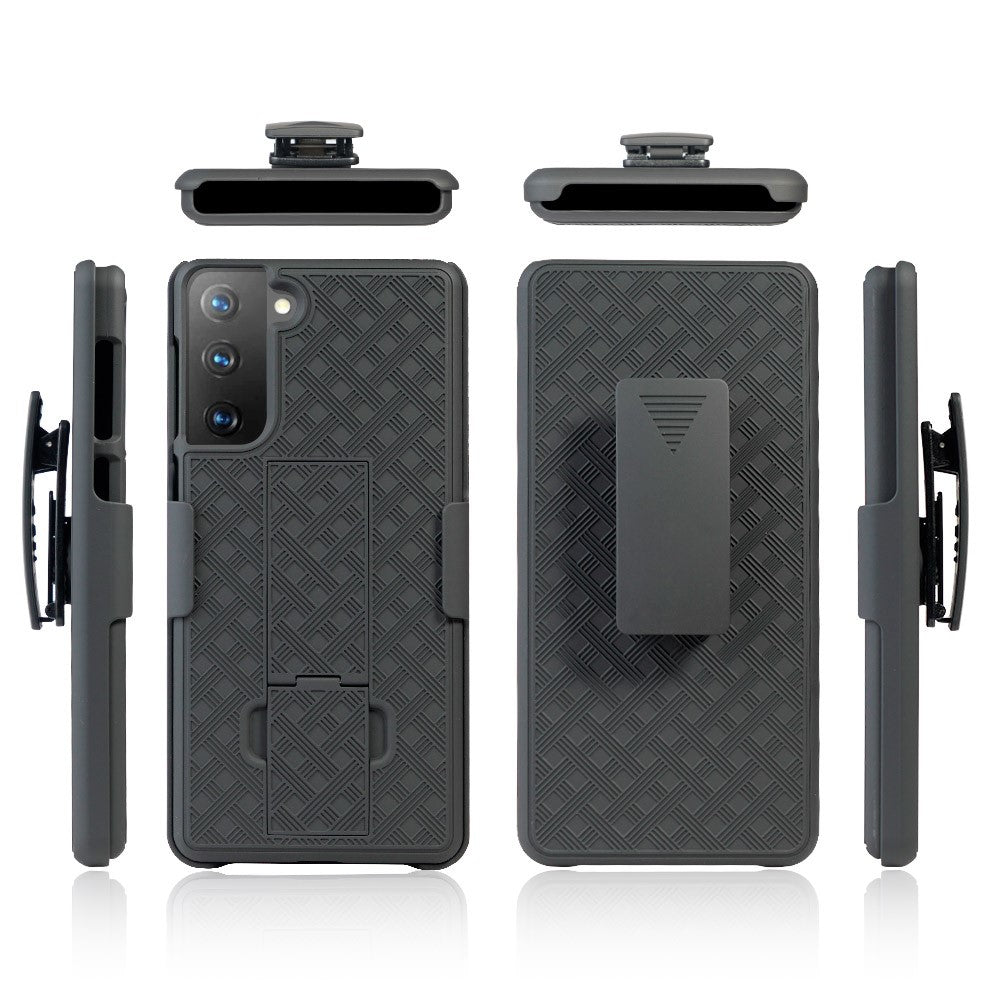 Drejelig Bælteclips Indbygget Støtteben Vævet Tekstur PC Hardcase til Samsung Galaxy S21 4G/5G