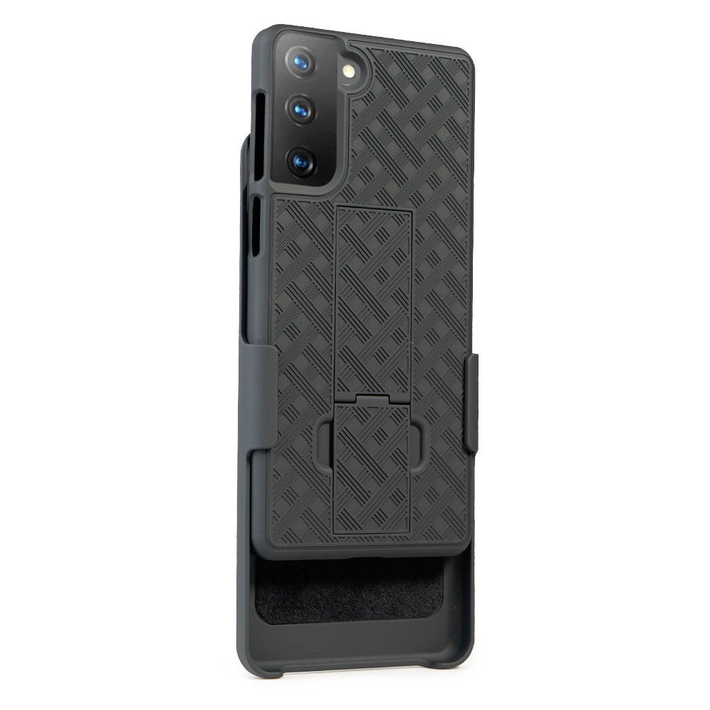 Woven Texture Swivel Belt Clip Built-in Kickstand PC Hard Case for Samsung Galaxy S21+ 5G