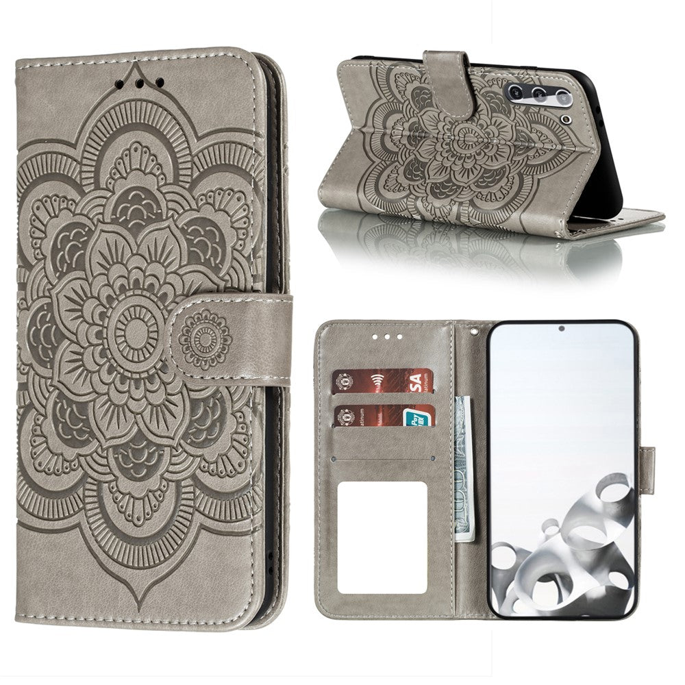 Imprint Mandala Flower Leather Phone Cover for Samsung Galaxy S21 4G/5G Stand Case