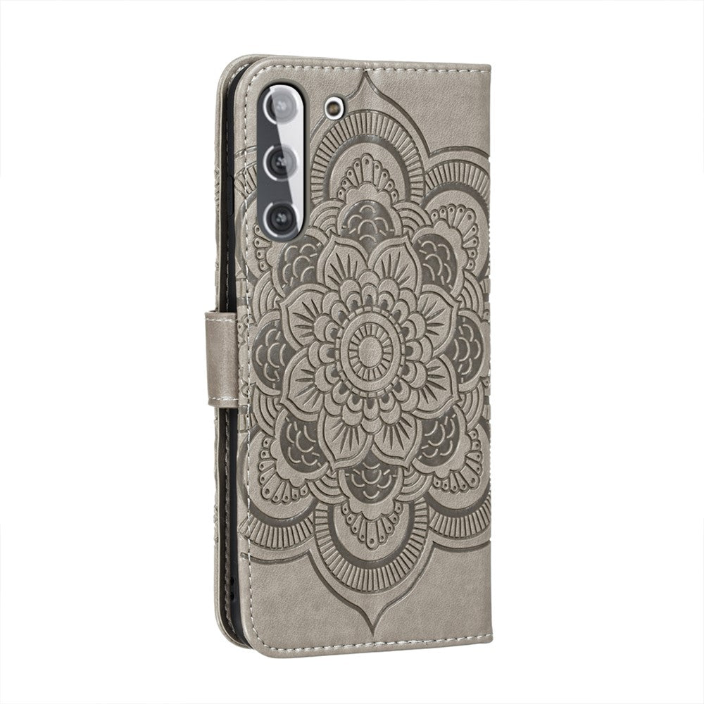 Imprint Mandala Flower Leather Phone Cover for Samsung Galaxy S21 4G/5G Stand Case