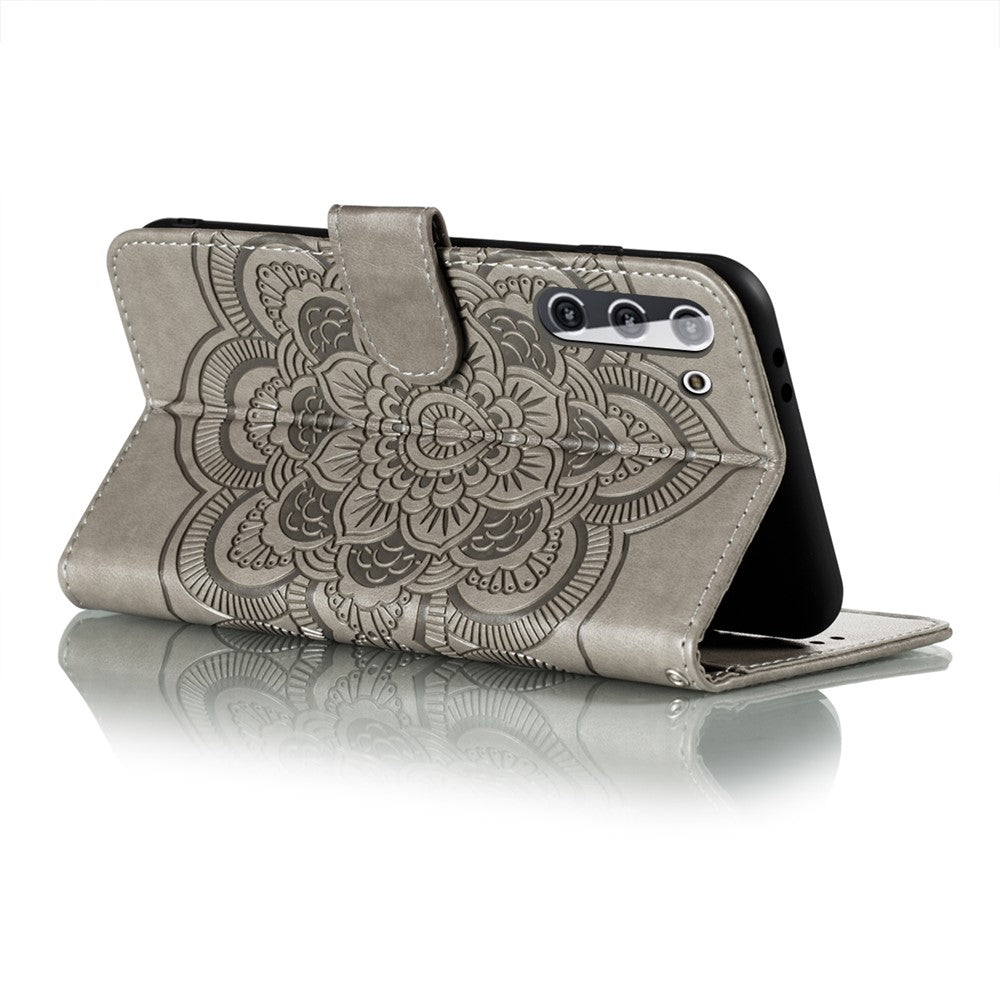 Imprint Mandala Flower Leather Phone Cover for Samsung Galaxy S21 4G/5G Stand Case