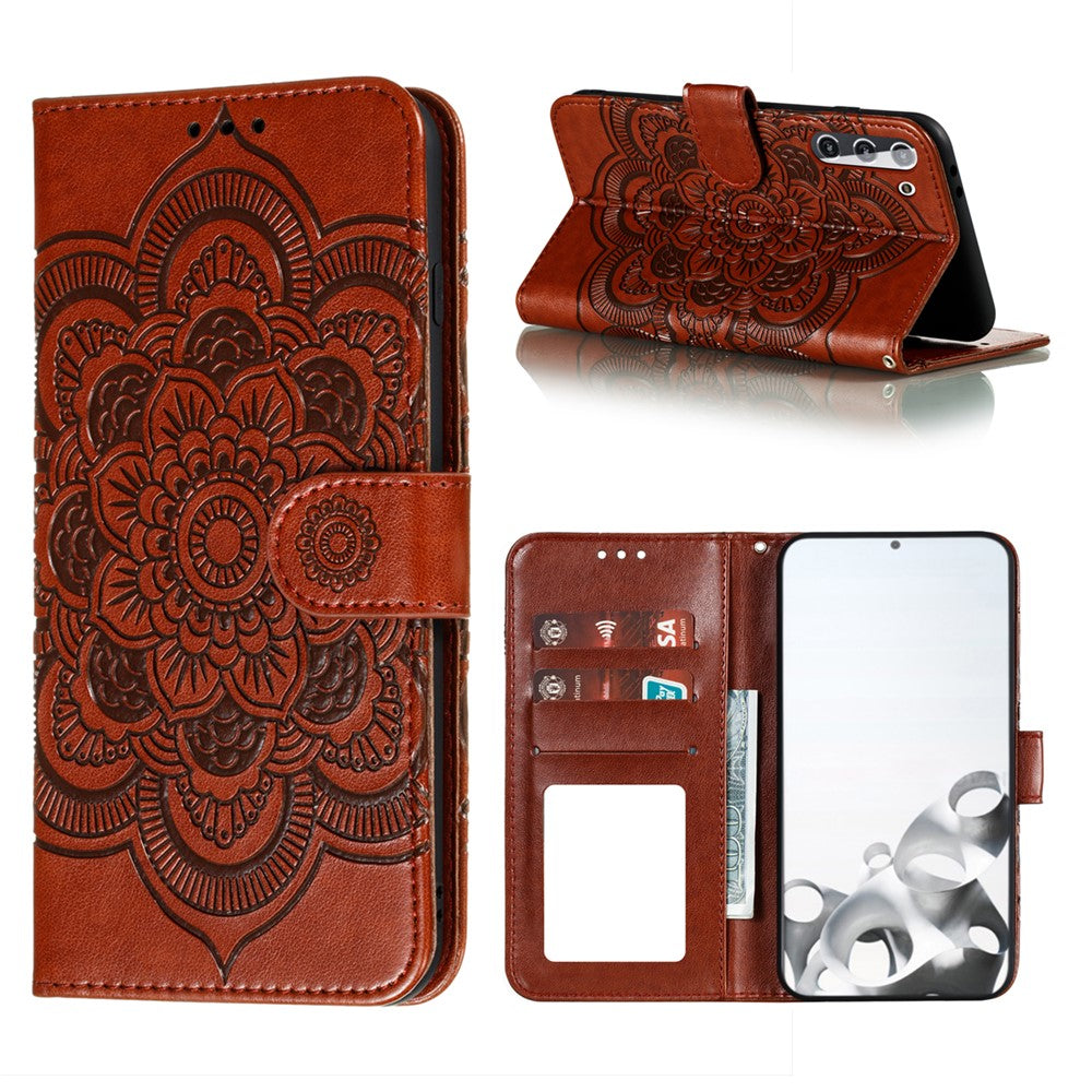 Imprint Mandala Flower Leather Phone Cover for Samsung Galaxy S21 4G/5G Stand Case