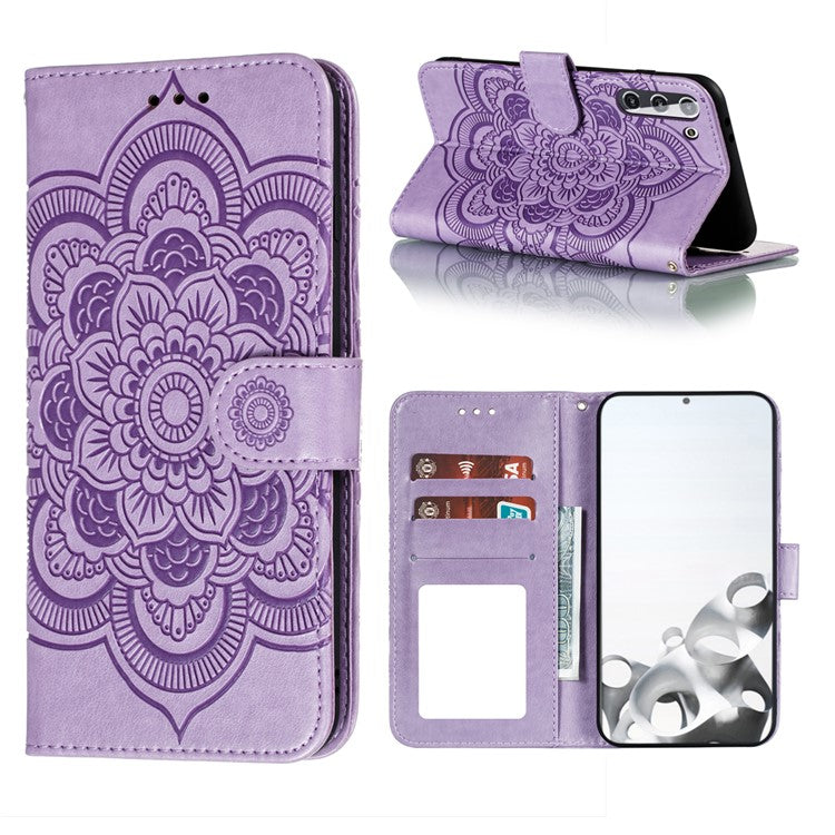 Imprint Mandala Flower Leather Phone Cover for Samsung Galaxy S21 4G/5G Stand Case