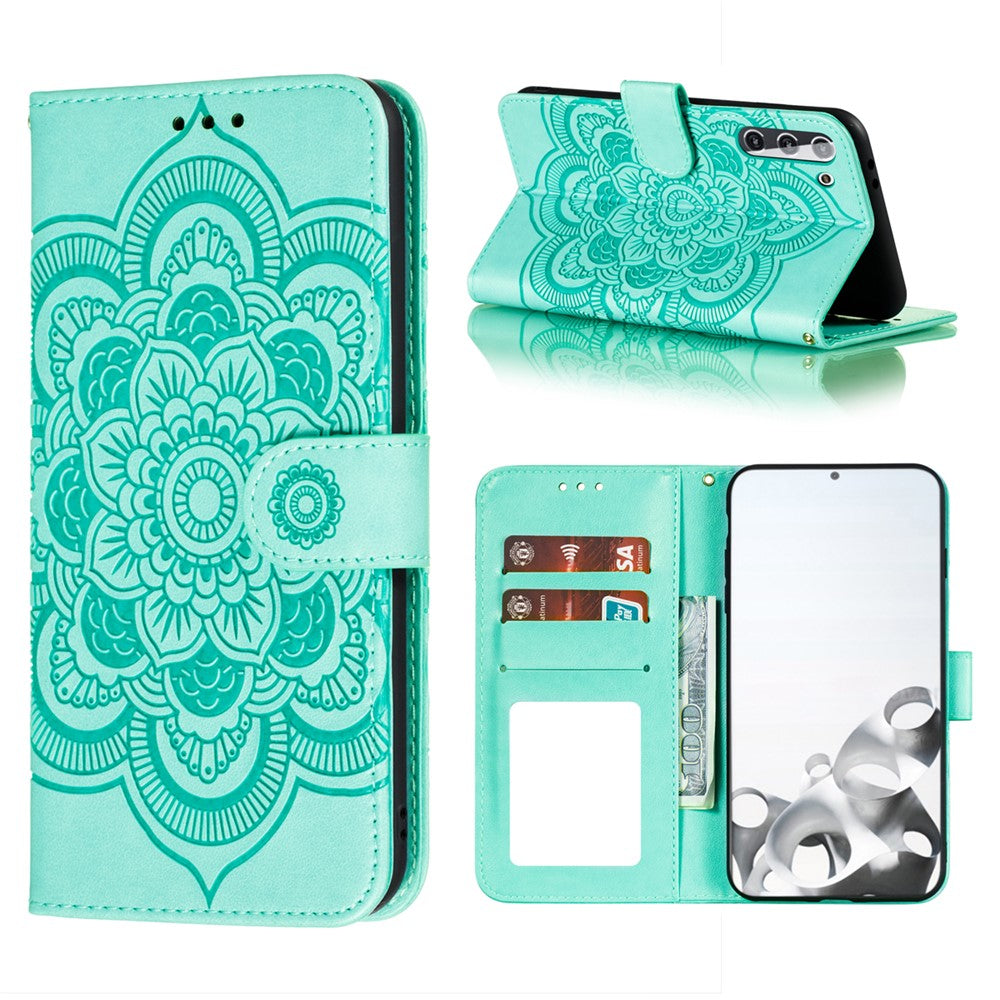 Imprint Mandala Flower Leather Phone Cover for Samsung Galaxy S21 4G/5G Stand Case
