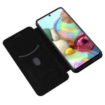 Samsung Galaxy A72 5G-mobilskal i læder, kulfiber-flipetui med kortholder, automatisk stødabsorberende etui