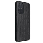 Samsung Galaxy A72 5G-mobilskal i læder, kulfiber-flipetui med kortholder, automatisk stødabsorberende etui