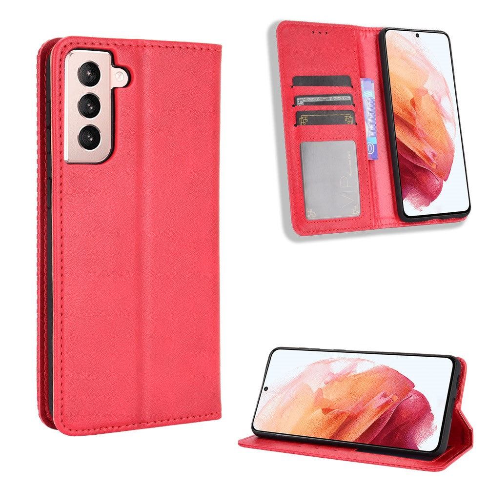 Retro Style Auto-absorbed Wallet Stand TPU + PU Leather Phone Case for Samsung Galaxy S21 4G/5G