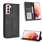 Självabsorberande plånboksfodral i läder i retrostil för Samsung Galaxy S21+ 5G