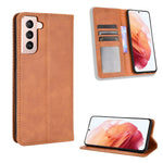 Självabsorberande plånboksfodral i läder i retrostil för Samsung Galaxy S21+ 5G
