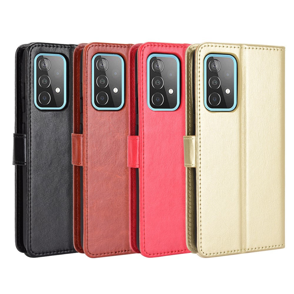 Fuld beskyttelse Crazy Horse tekstur læder cover med pung og stander til Samsung Galaxy A52 4G/5G / A52s 5G