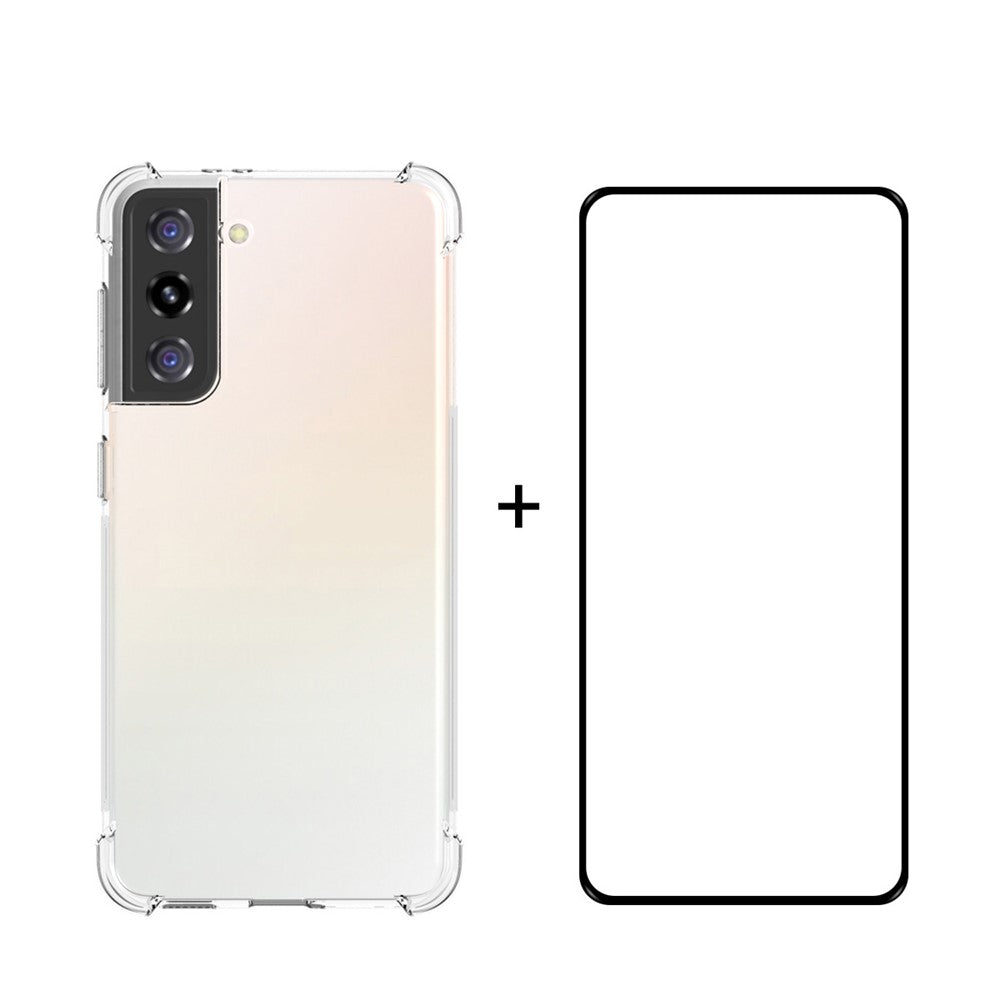 ENKAY stødsikkert gennemsigtigt TPU-cover med [fuld lim], 0,2 mm 9H 2,5D fulddækkende hærdet glasbeskyttelse til Samsung Galaxy S21+ 5G