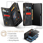CASEME 008-serien för Samsung Galaxy S21 Ultra 5G PU-läder, dragkedja, multifunktionellt mobilskal, magnetiskt, avtagbart 2-i-1-plånboksfodral, stativ