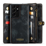 CASEME 008-serien för Samsung Galaxy S21 Ultra 5G PU-läder, dragkedja, multifunktionellt mobilskal, magnetiskt, avtagbart 2-i-1-plånboksfodral, stativ