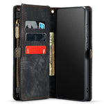 CASEME 008-serien för Samsung Galaxy S21 Ultra 5G PU-läder, dragkedja, multifunktionellt mobilskal, magnetiskt, avtagbart 2-i-1-plånboksfodral, stativ