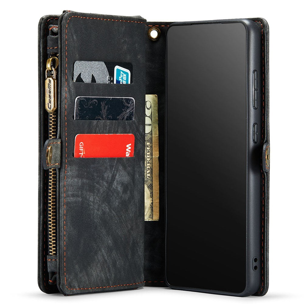 CASEME 008-serien för Samsung Galaxy S21 Ultra 5G PU-läder, dragkedja, multifunktionellt mobilskal, magnetiskt, avtagbart 2-i-1-plånboksfodral, stativ