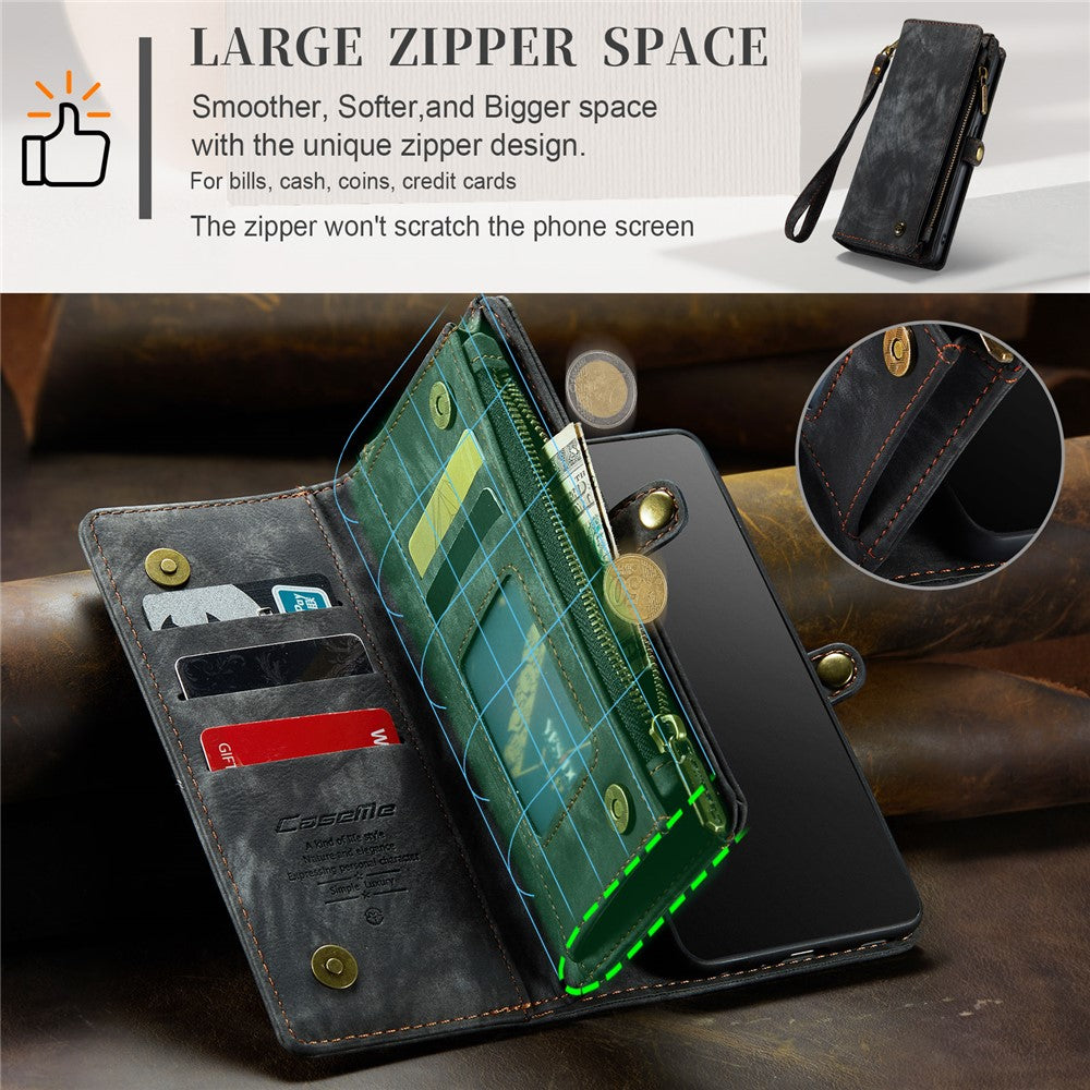 CASEME 008-serien för Samsung Galaxy S21 Ultra 5G PU-läder, dragkedja, multifunktionellt mobilskal, magnetiskt, avtagbart 2-i-1-plånboksfodral, stativ